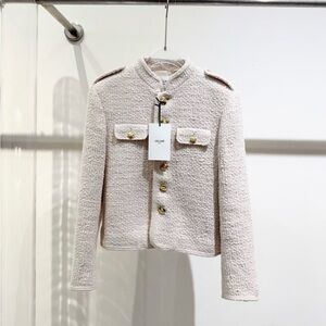 Authentic Celine Beige Textured Blazer with Gold Buttons